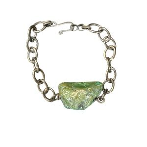 Source Unknown Green Gemstone Silver Bracelet